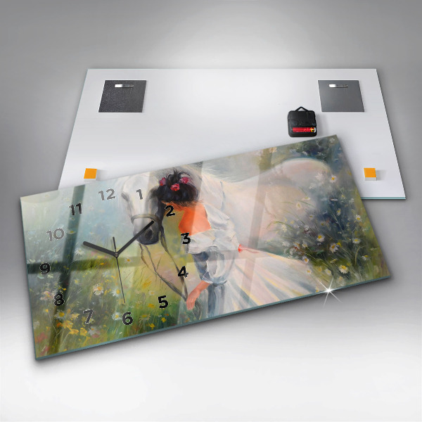 Vízszintes üvegóra Gyönyörű nő lóval