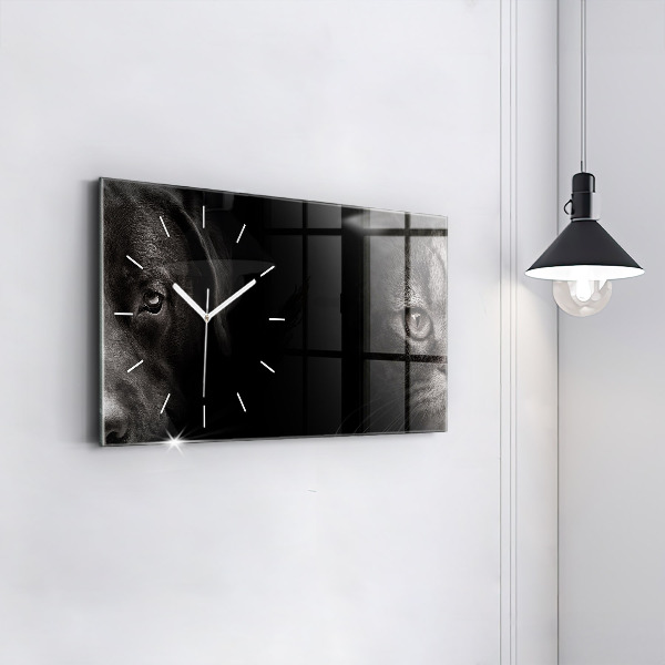 Vízszintes üvegóra Scottish Fold kutya és macska