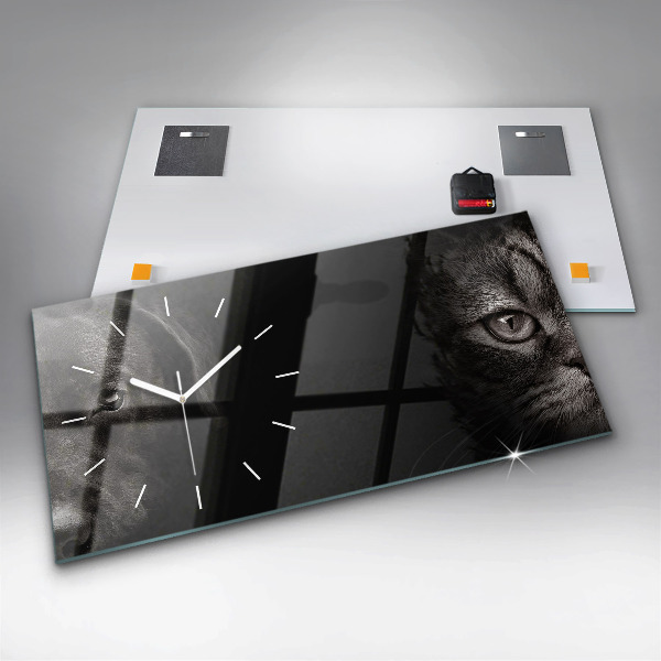 Vízszintes üvegóra Scottish Fold kutya és macska