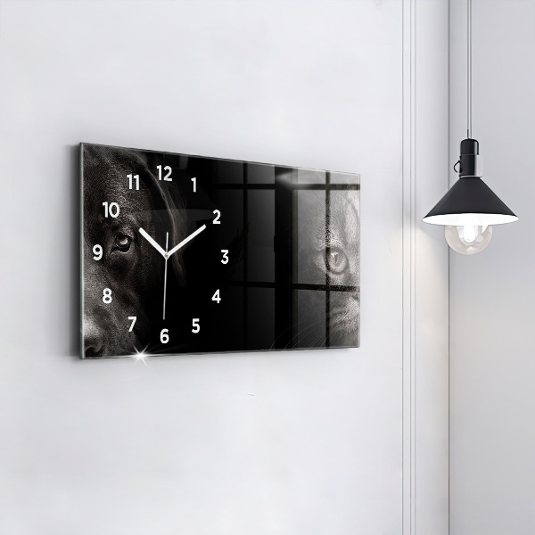 Vízszintes üvegóra Scottish Fold kutya és macska