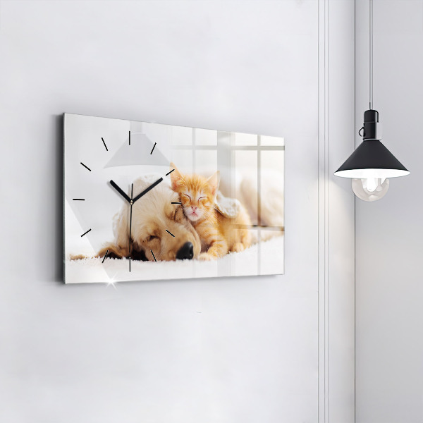 Vízszintes üvegóra Alvó macska és kutya