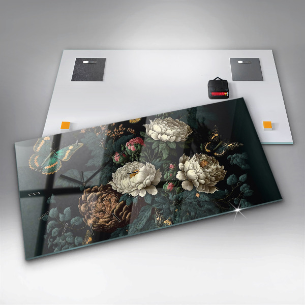 Vízszintes üvegóra Virág és arany pillangók