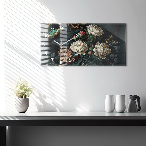 Vízszintes üvegóra Virág és arany pillangók