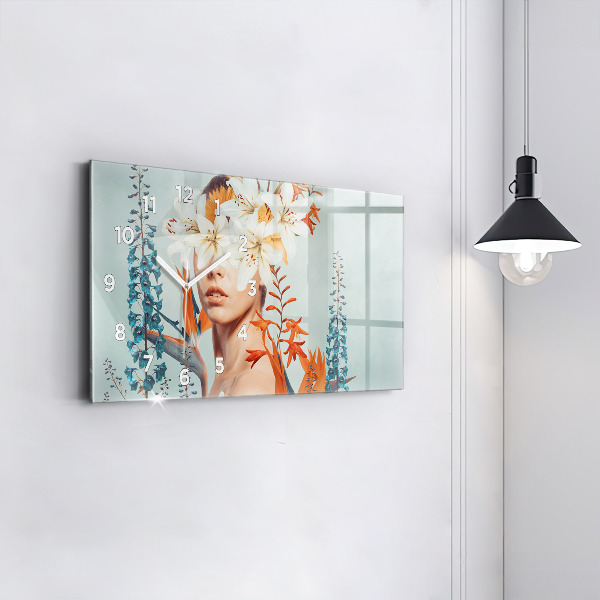 Vízszintes üvegóra Nő virággal