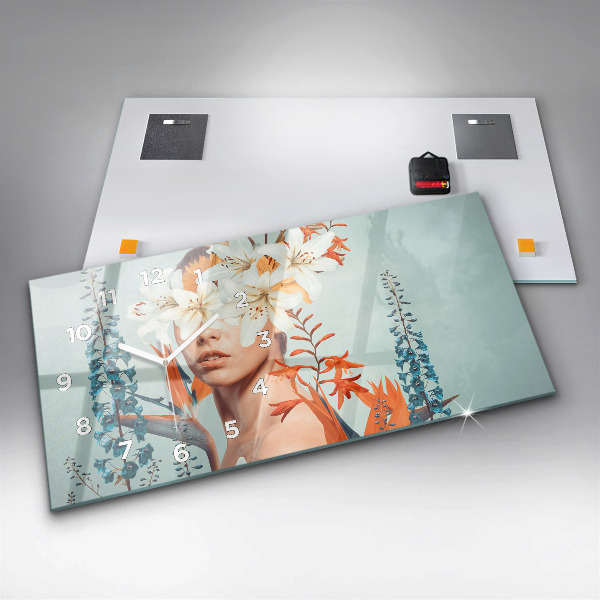 Vízszintes üvegóra Nő virággal