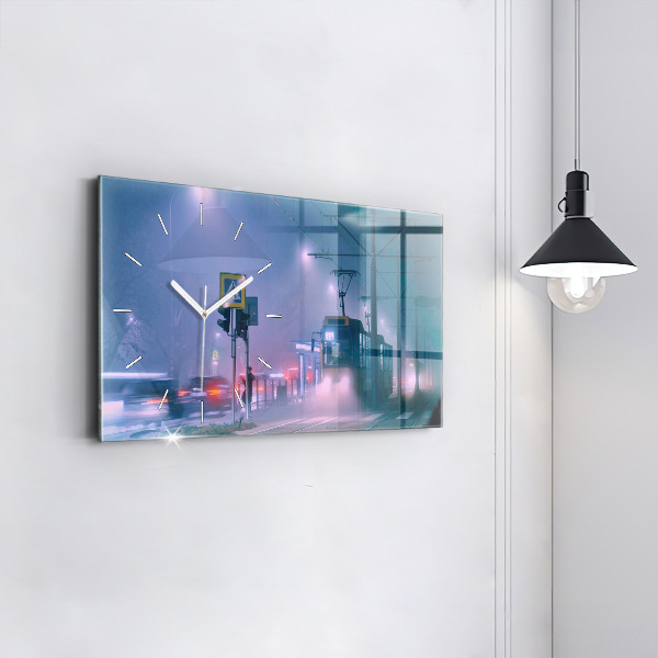 Vízszintes üvegóra Varsó a ködben