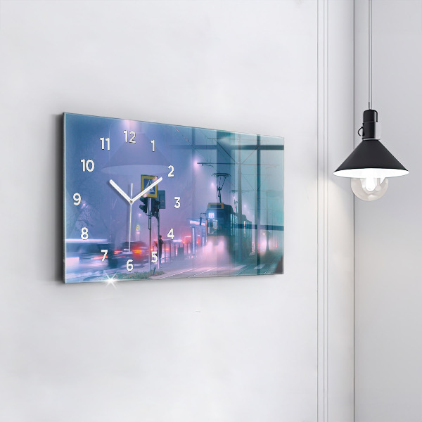 Vízszintes üvegóra Varsó a ködben