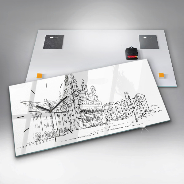 Vízszintes üvegóra Vázlat Poznań óvárosáról