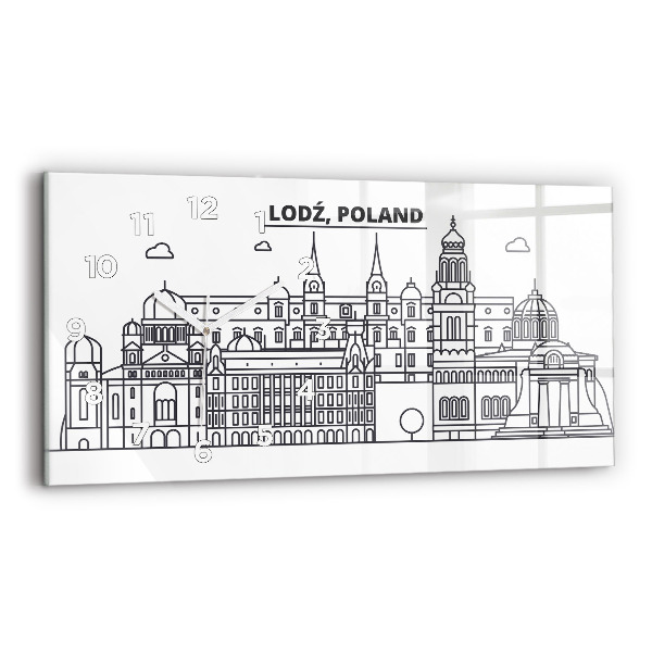 Vízszintes üvegóra Lodz építészeti panorámája
