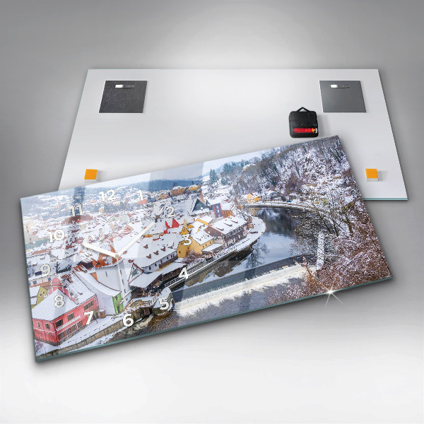 Vízszintes üvegóra Panoráma a városra télen