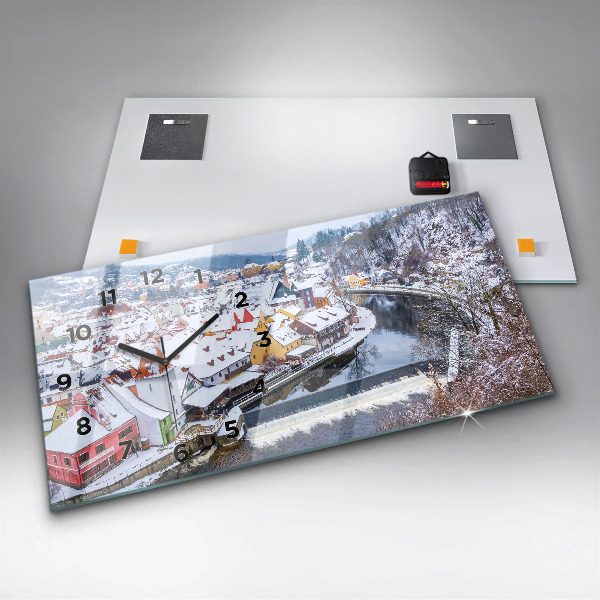 Vízszintes üvegóra Panoráma a városra télen