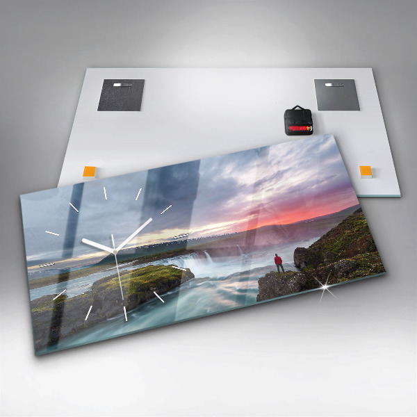 Vízszintes üvegóra Táj vízeséssel