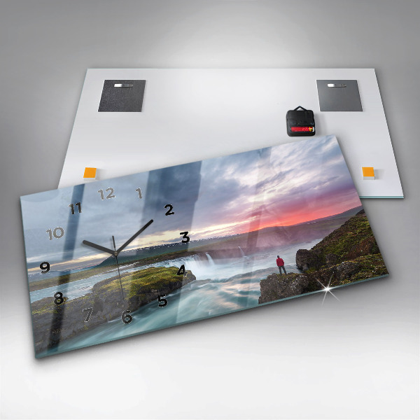 Vízszintes üvegóra Táj vízeséssel