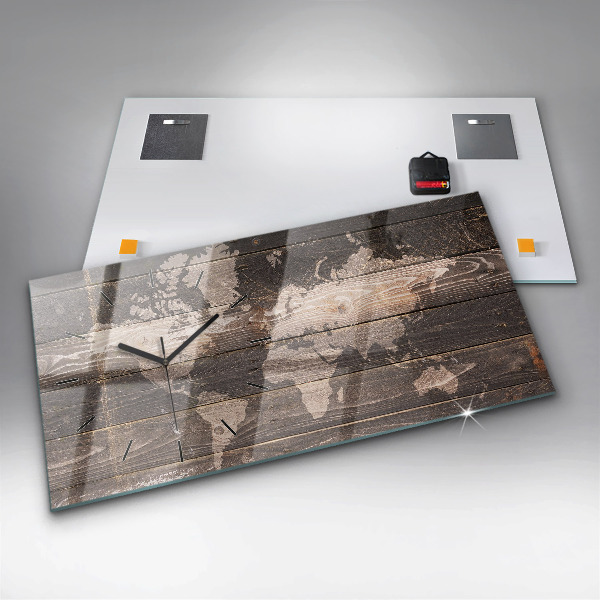 Vízszintes üvegóra Világtérkép fán