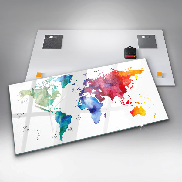 Vízszintes üvegóra Akvarell térkép a világról