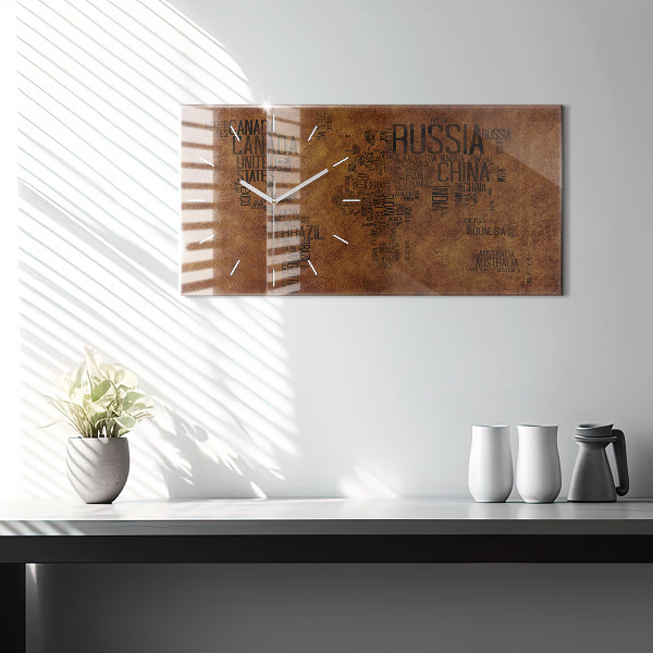 Vízszintes üvegóra Országnevek térképe