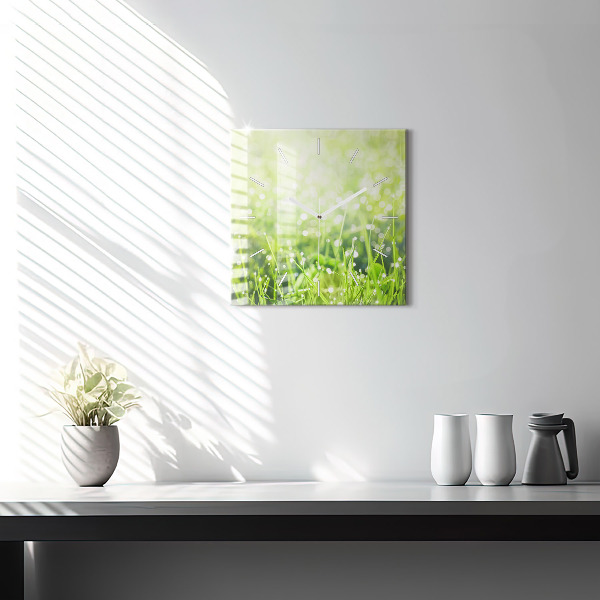 Szögletes fali üvegóra Zöld fű