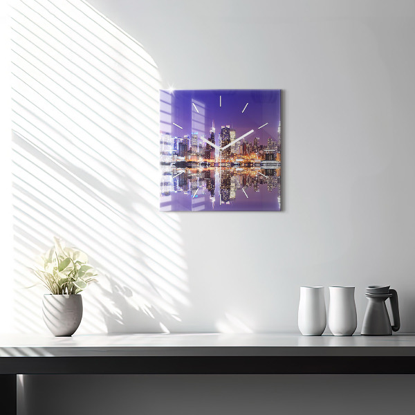 Szögletes fali üvegóra New York City éjjel