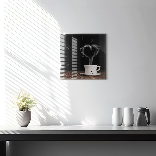 Szögletes fali üvegóra Egy csésze forró kávé