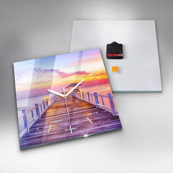 Szögletes fali üvegóra Este a híd a kikötőben