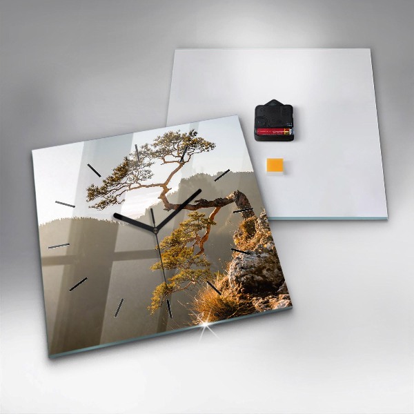 Szögletes fali üvegóra Egy fa a hegyekben