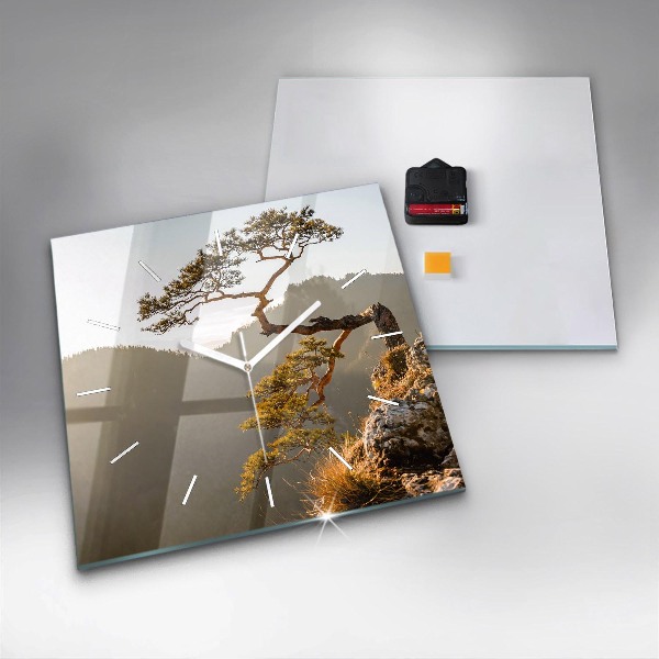 Szögletes fali üvegóra Egy fa a hegyekben