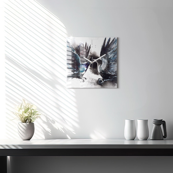 Szögletes fali üvegóra Festett madarak