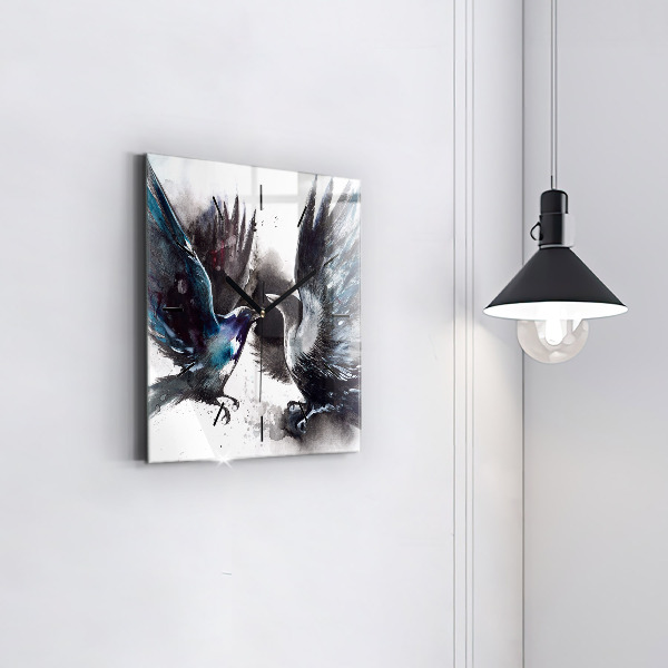 Szögletes fali üvegóra Festett madarak