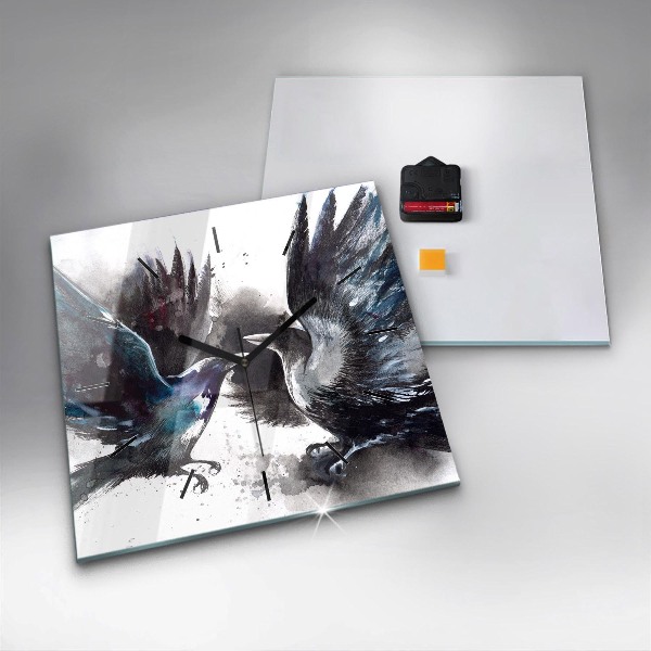 Szögletes fali üvegóra Festett madarak