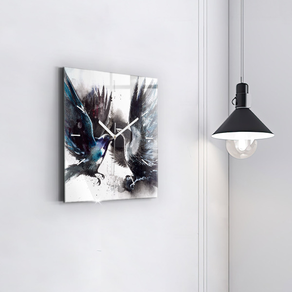 Szögletes fali üvegóra Festett madarak