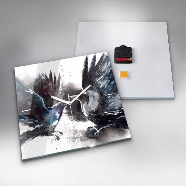 Szögletes fali üvegóra Festett madarak