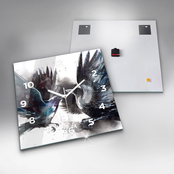 Szögletes fali üvegóra Festett madarak