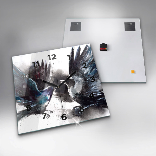 Szögletes fali üvegóra Festett madarak