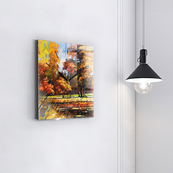 Szögletes fali üvegóra Őszi táj egy folyóval