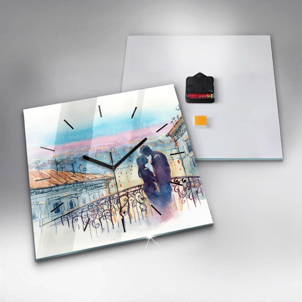 Szögletes fali üvegóra Emberek akvarellben