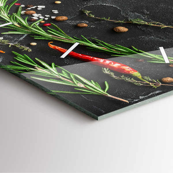 Szögletes fali üvegóra Fűszerek a pulton