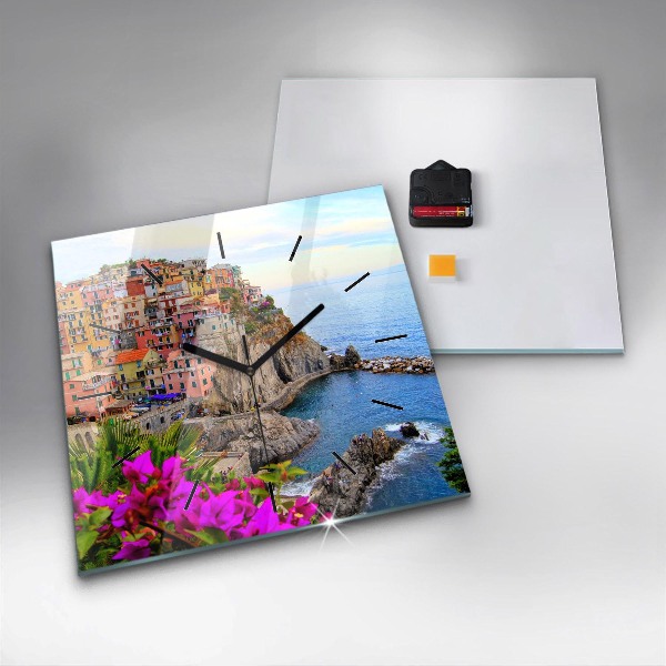 Szögletes fali üvegóra Cinque Terre-part