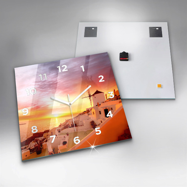 Szögletes fali üvegóra Régi szélmalom Santoriniben