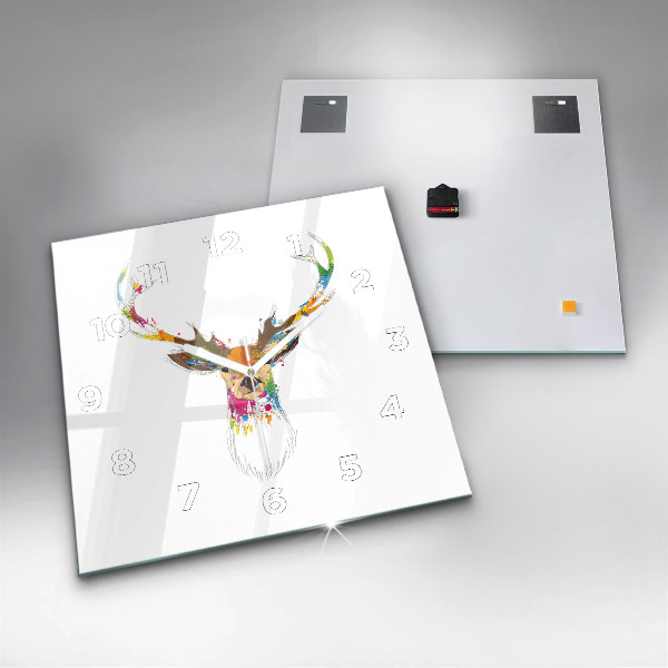 Szögletes fali üvegóra Színes szarvasfej