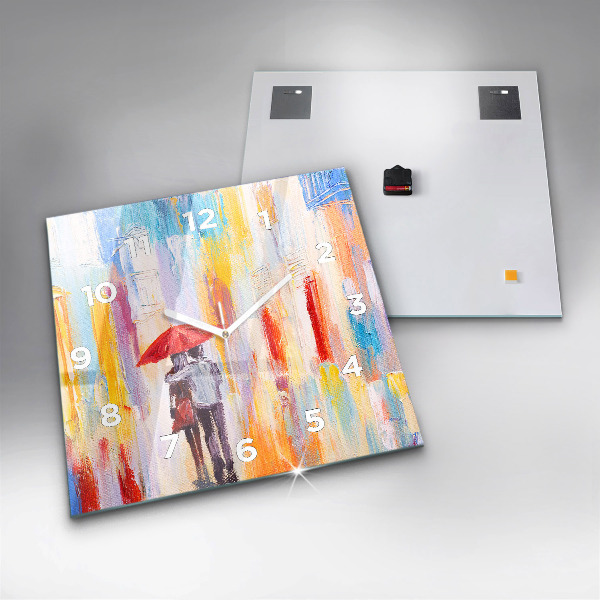 Szögletes fali üvegóra Pár az esőben