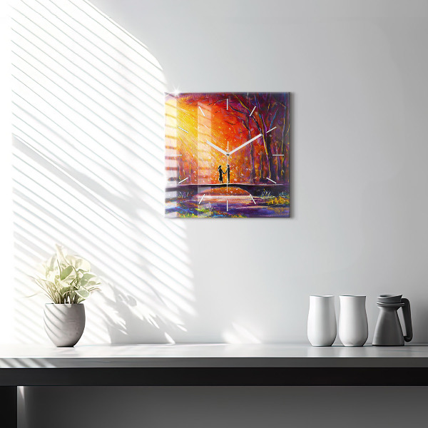 Szögletes fali üvegóra Pár az erdőben