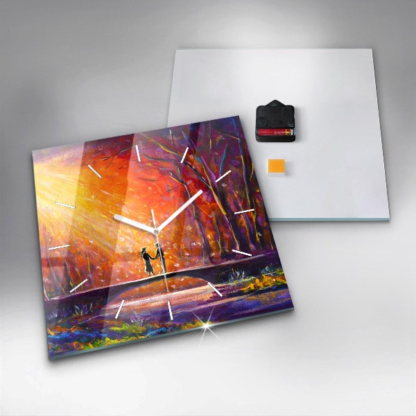 Szögletes fali üvegóra Pár az erdőben