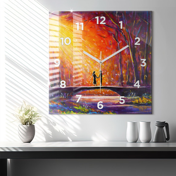 Szögletes fali üvegóra Pár az erdőben