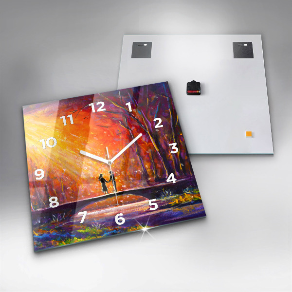 Szögletes fali üvegóra Pár az erdőben