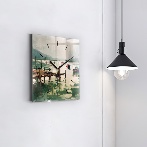 Szögletes fali üvegóra Halászhajók a kikötőben