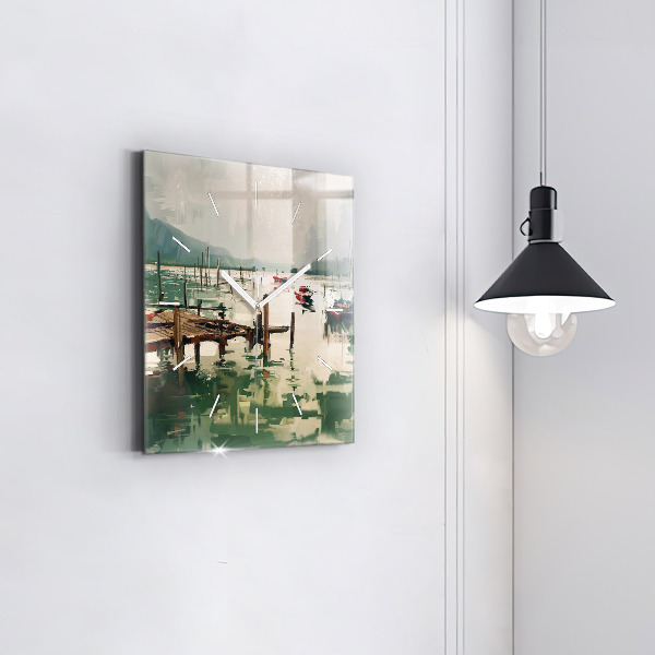 Szögletes fali üvegóra Halászhajók a kikötőben