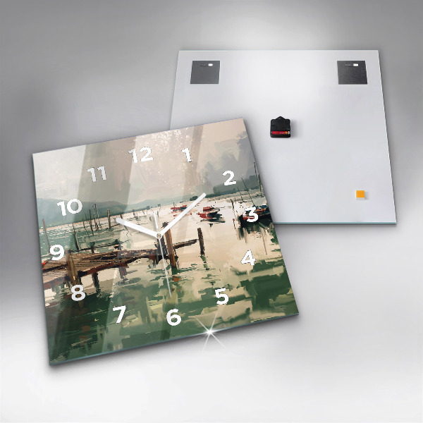 Szögletes fali üvegóra Halászhajók a kikötőben