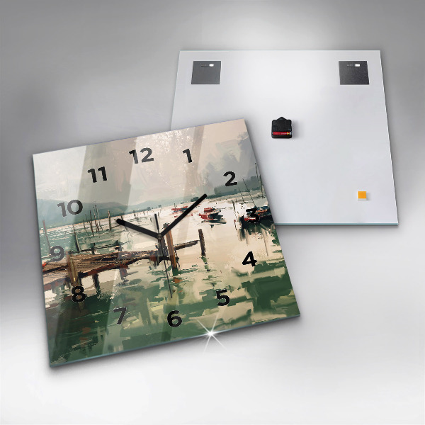 Szögletes fali üvegóra Halászhajók a kikötőben