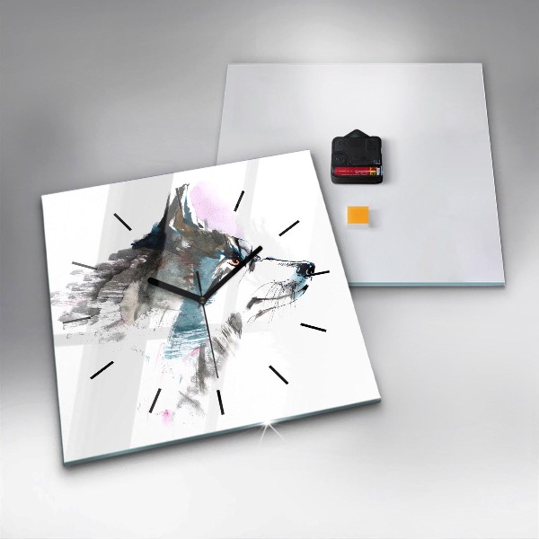 Szögletes fali üvegóra Festett farkasprofil