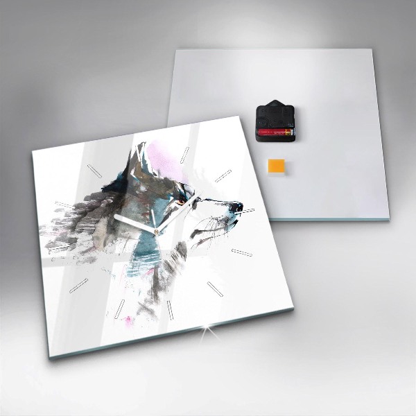 Szögletes fali üvegóra Festett farkasprofil